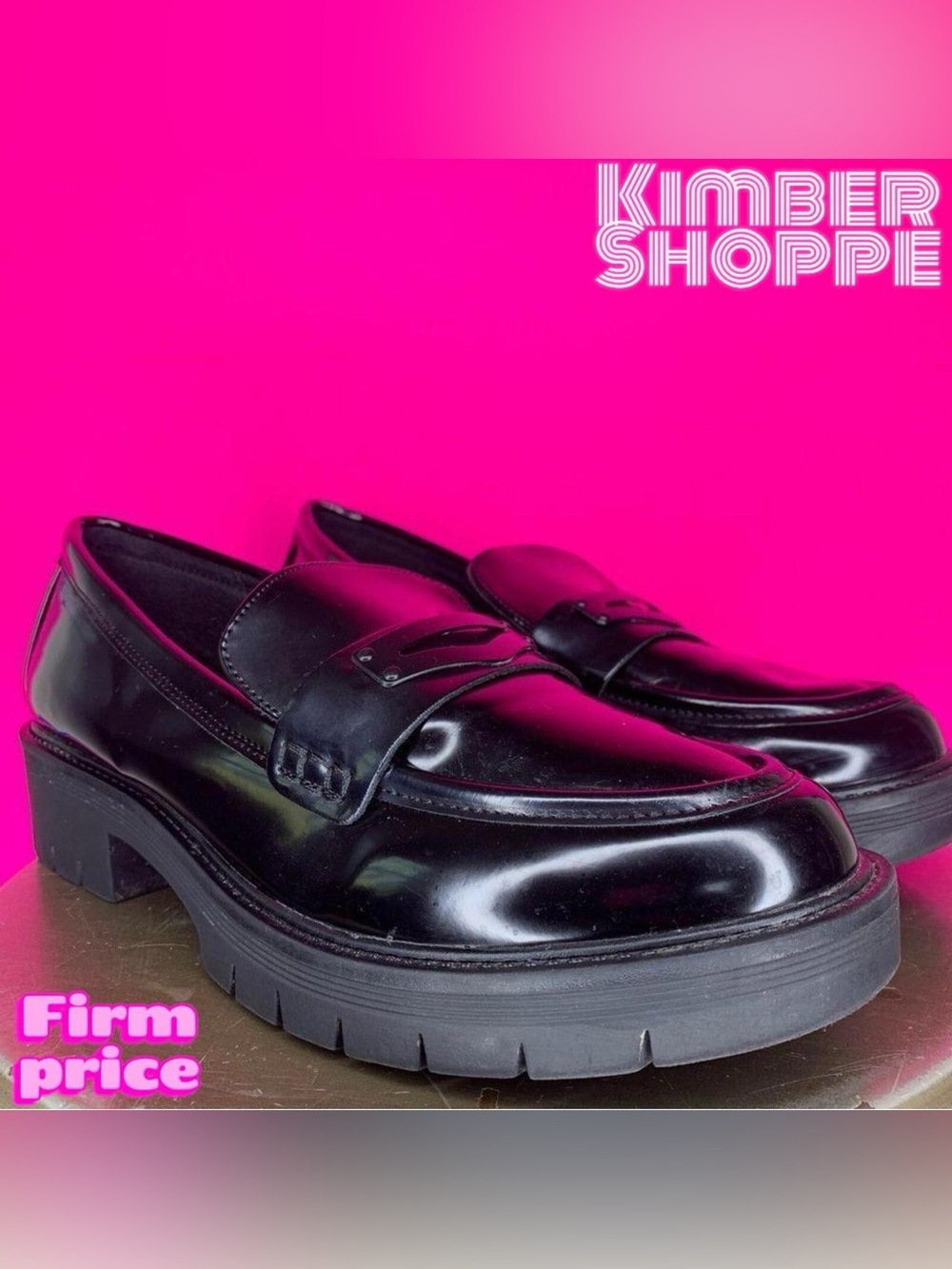 MIA Nelcy Black Patent Chunky Lug Sole Loafer US 10 EU 41